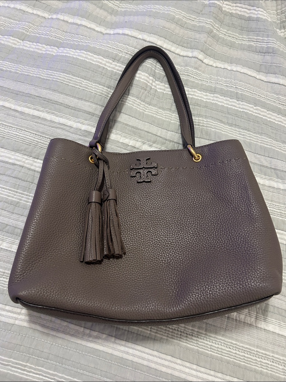Tory Burch Pebbled Leather Shoulder Bag in Taupe